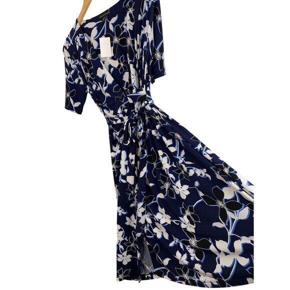 A Pea In The Pod Floral Maternity Wrap Dress Size M Blue Jersey 70508 8041 - Picture 7 of 11